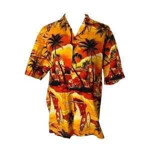 Royal Hawaiian Creations Men's Shirt Orange Beach Life Button-Down Size Large